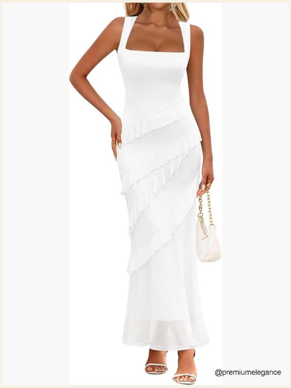 Sleeveless Bodycon Maxi Dress Square Neck Ruffle Hem Party Cocktail